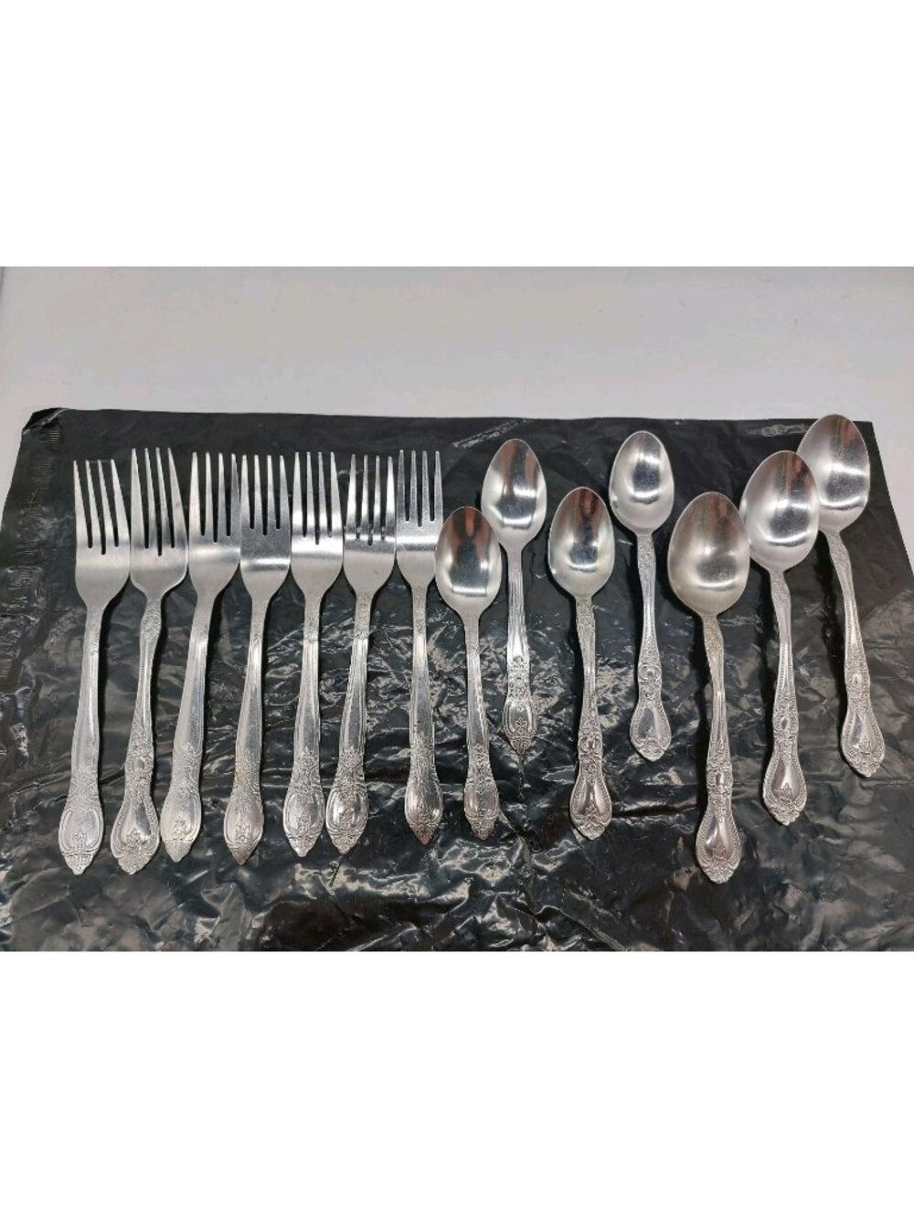 Rogers Co Stainless Stanley Roberts Flatware Precious Rose Set 7 Forks 7 Spoons